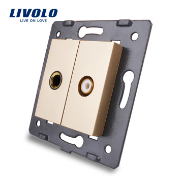 Livolo Gold Crystal Glass Panel C7-1MVD-13 Wall Microphone and Video Socket Outlet Electric Plug